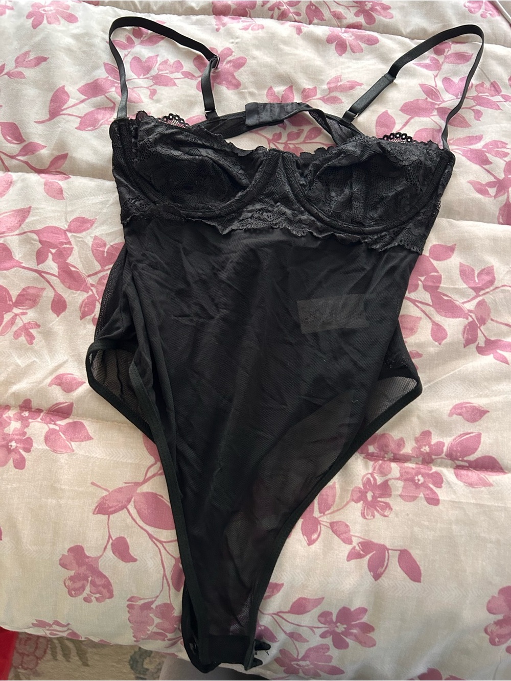 SHEIN Black Lace Mesh Bodysuit